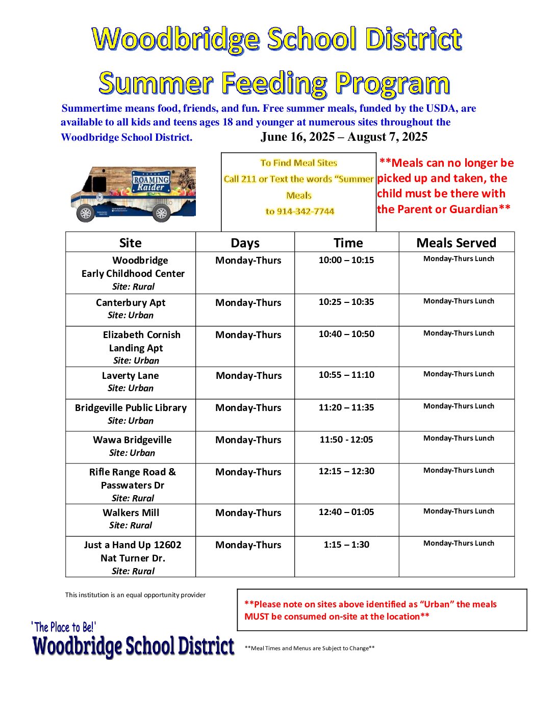 2025 Summer Feeding Truck Schedule 4-2-2025